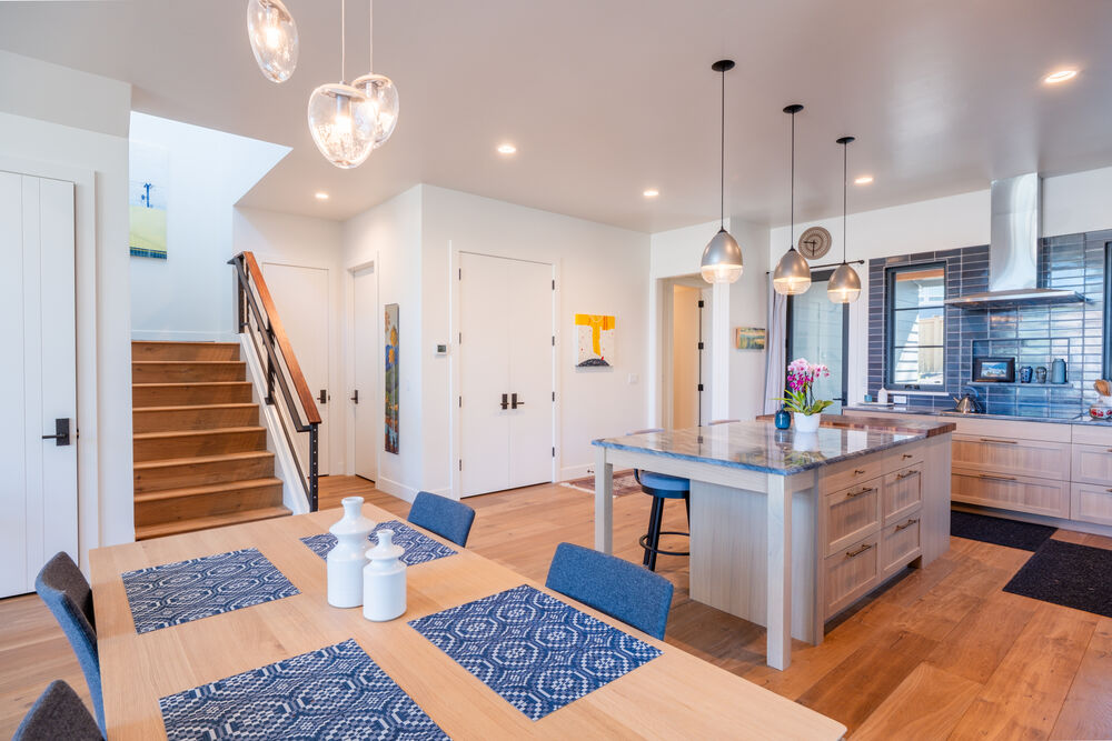Kitchen and staircase with natural light