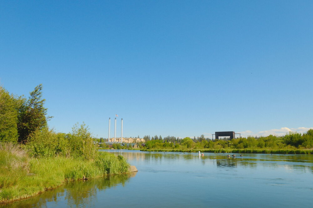 The Old Mill District and Deschutes River corridor in Bend, Oregon